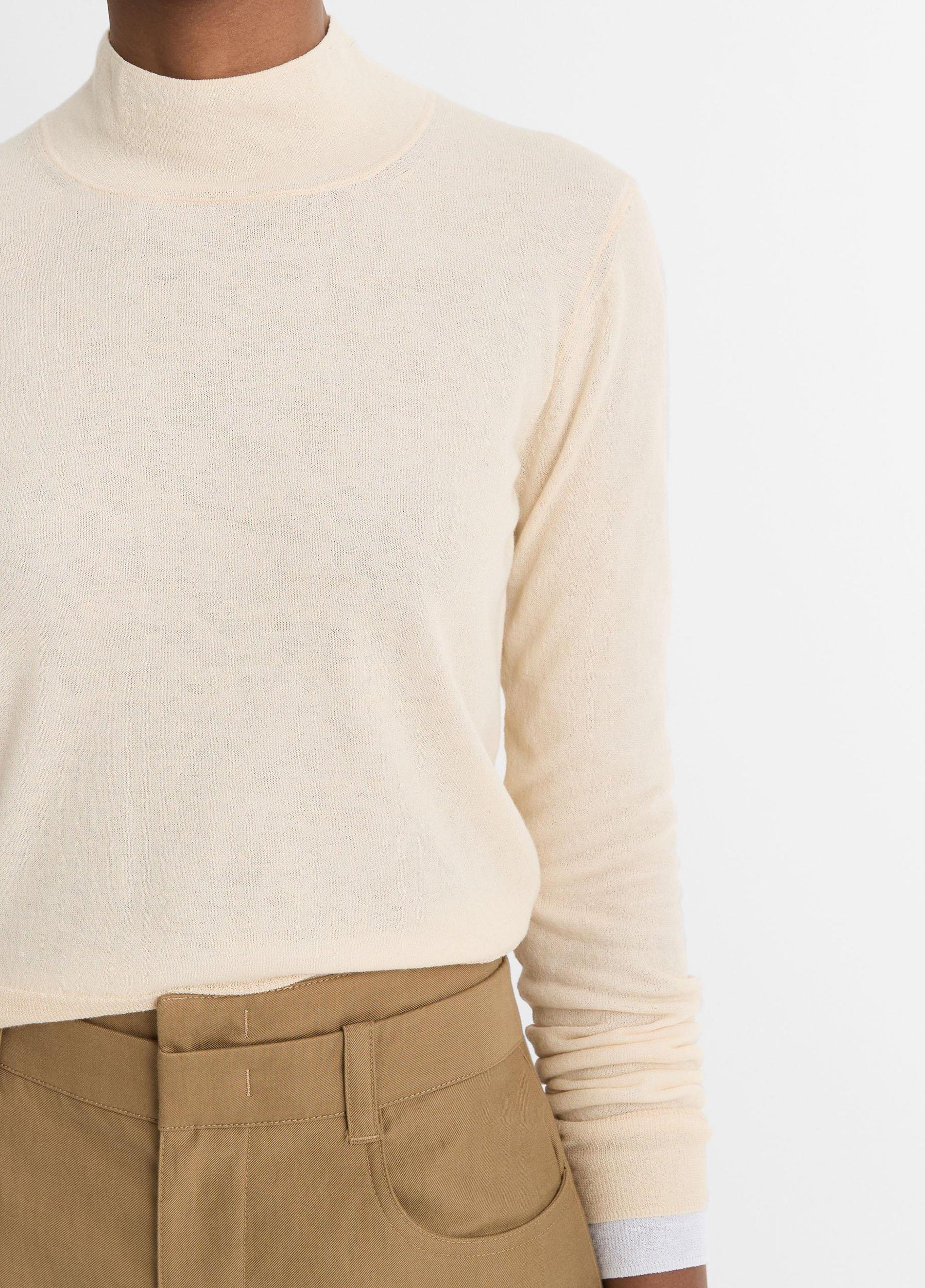 Italian Cotton-Blend Double-Layer Mock-Neck Sweater Product Image