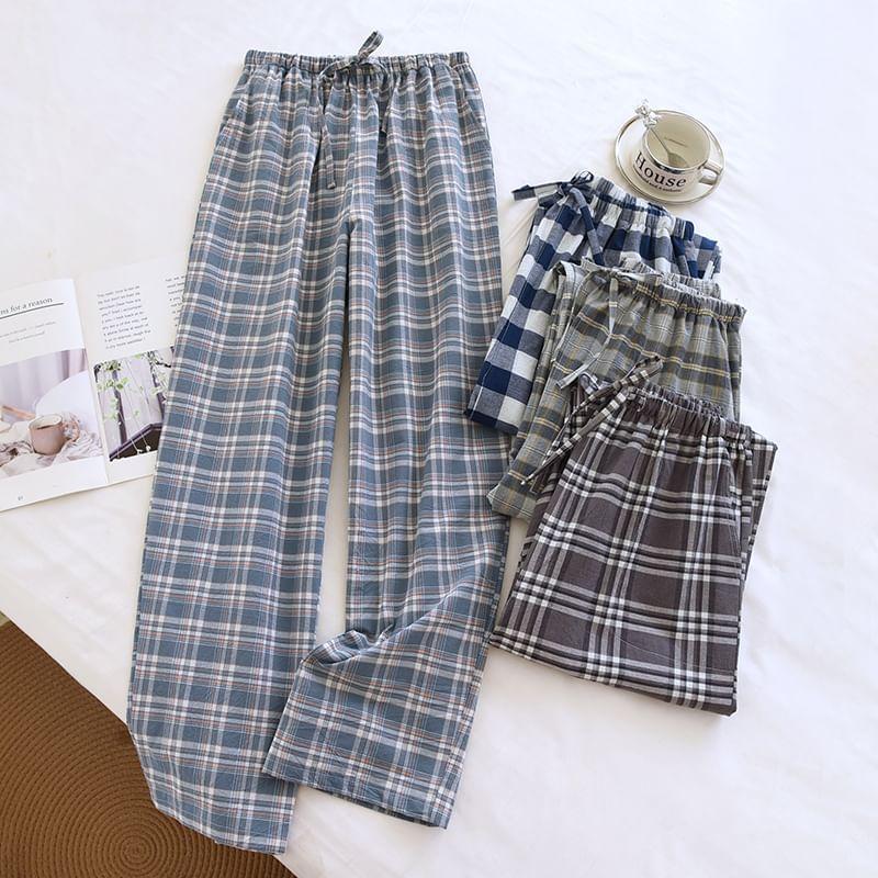 High Waist Plaid Pajama Pants Product Image