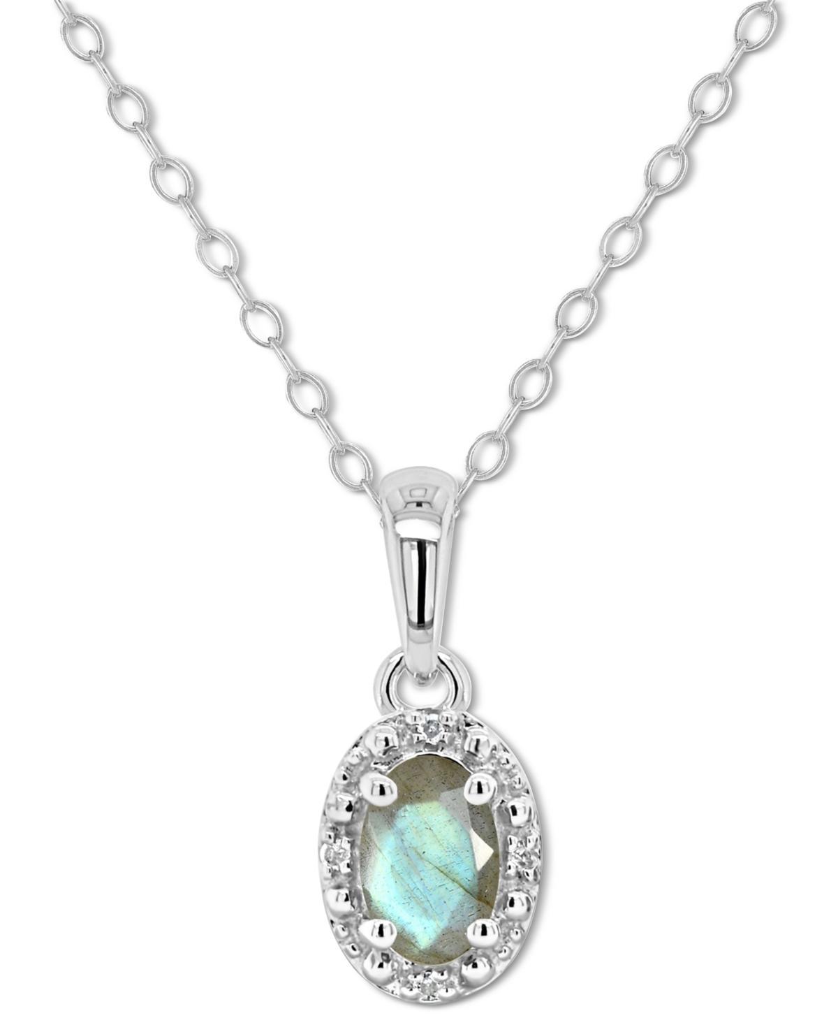 Celebration Gems Sterling Silver Oval Labradorite & Diamond Accent Pendant Necklace, Womens Product Image