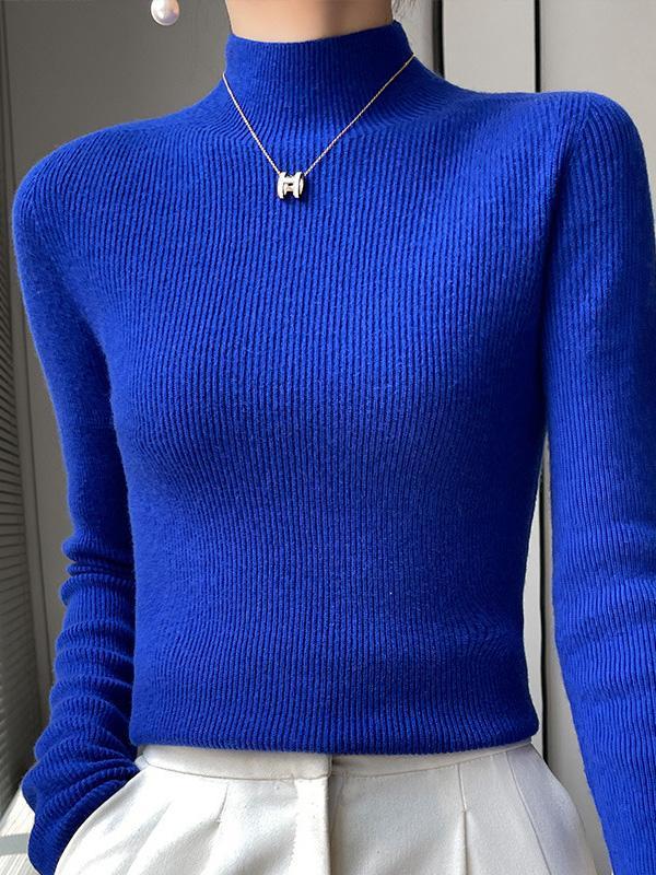 Casual Skinny Long Sleeves Solid Color Half Turtleneck Sweater Tops Product Image