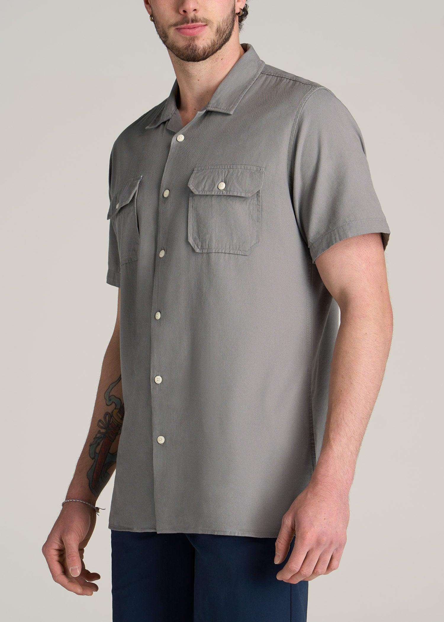 LJ&S Two-Pocket Camp Shirt for Tall Men in Pewter Product Image