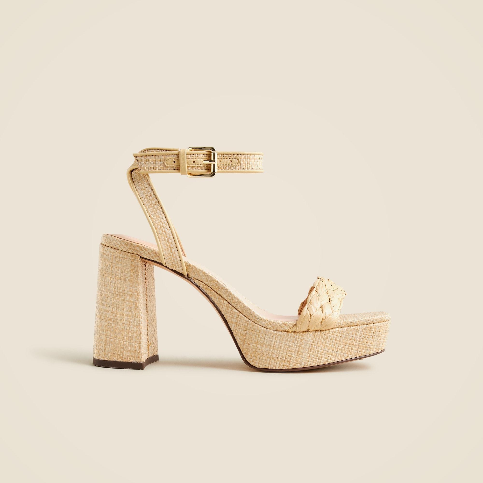 Ankle-strap platform heels in faux raffia Product Image