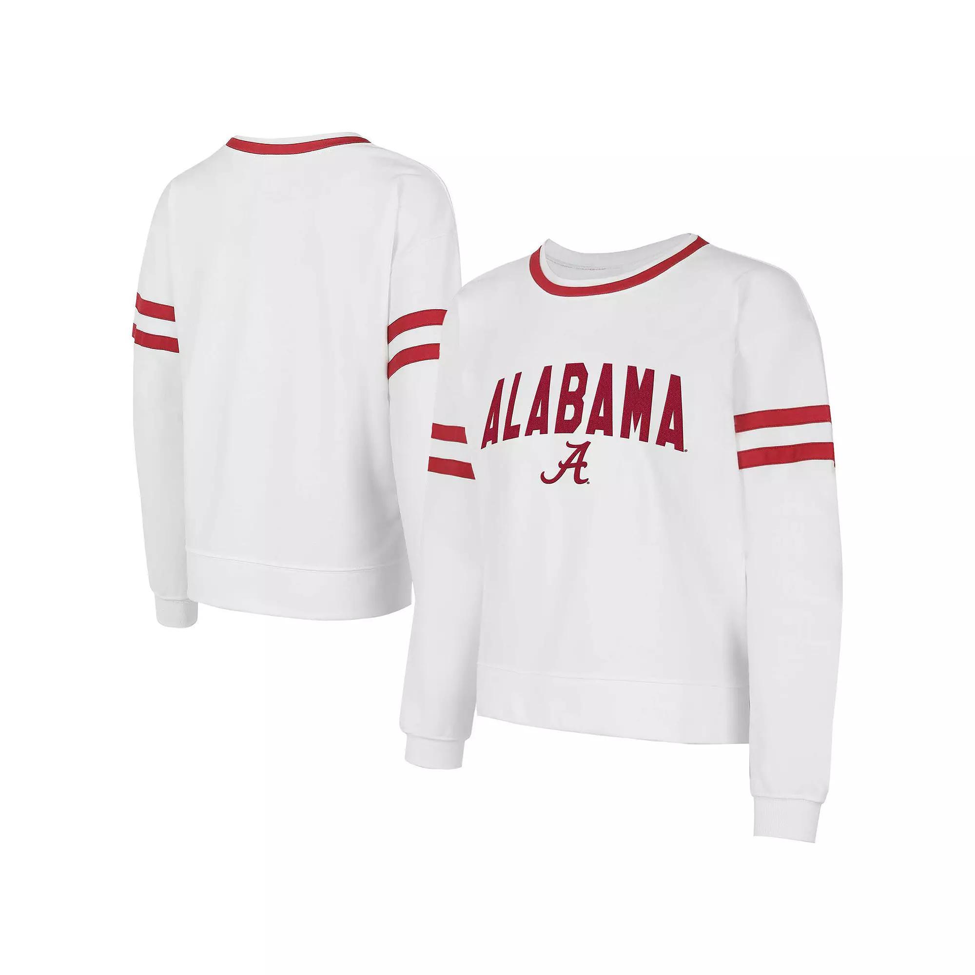 Women's Concepts Sport White Alabama Crimson Tide Borough French Terry Arch Over Long Sleeve T-Shirt,  Product Image