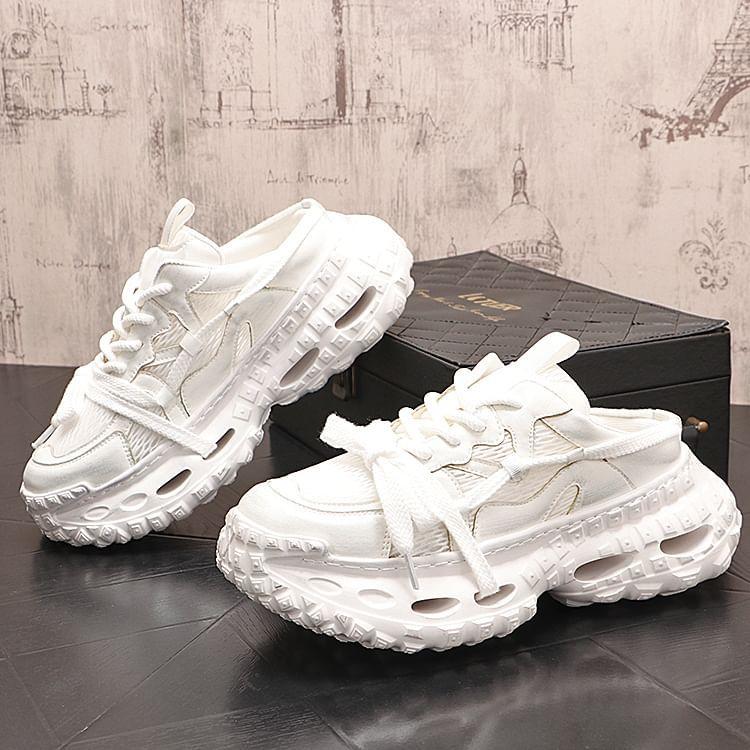 Platform Mesh Panel Lace-Up Mule Sneakers Product Image