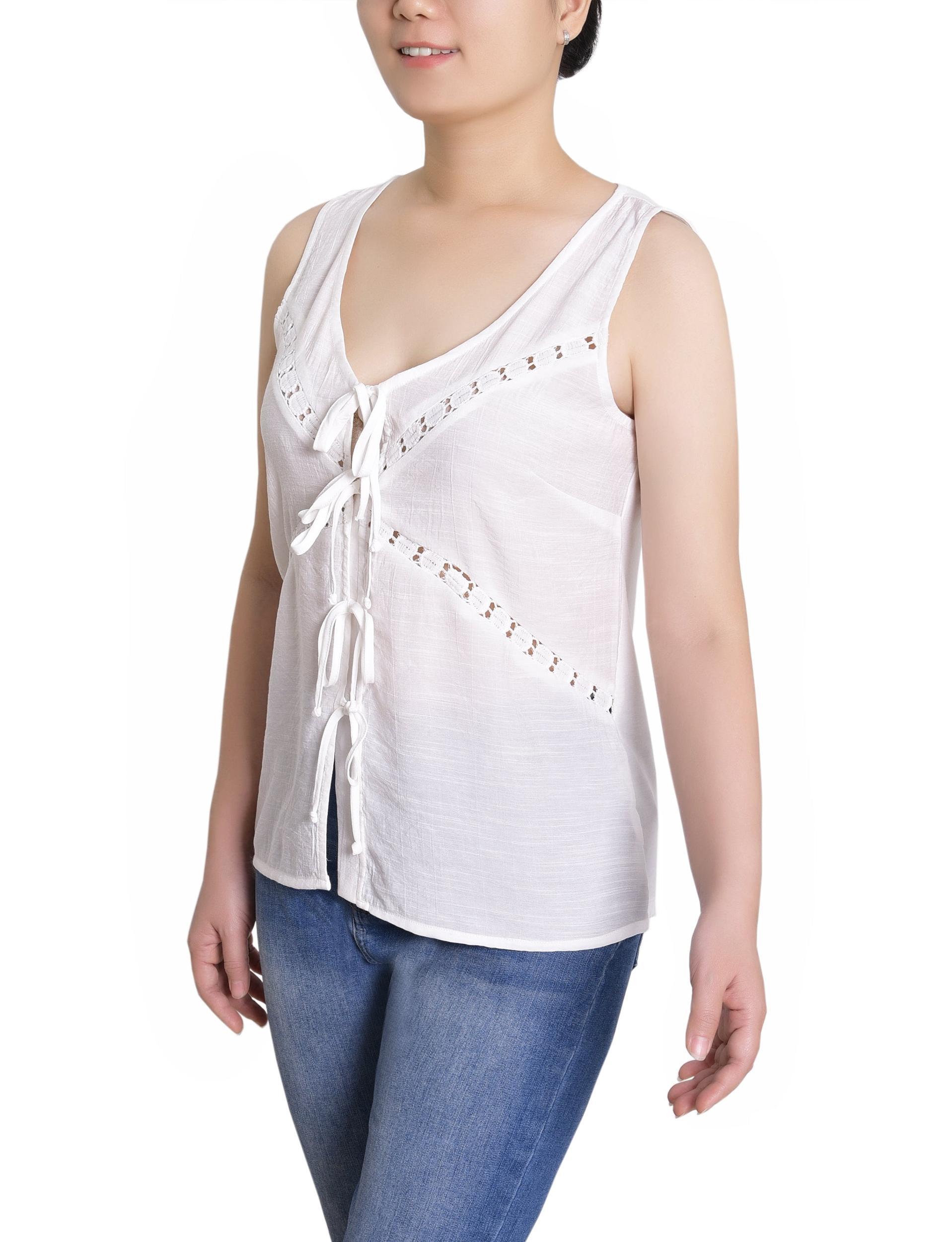 White Sleeveless Tie Detail Blouse - Petite Product Image