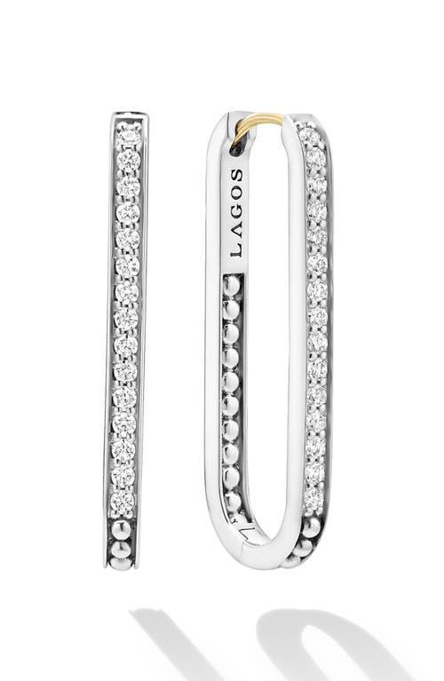 LAGOS Caviar Spark Large Linear Diamond Hoop Earrings In Silver Product Image