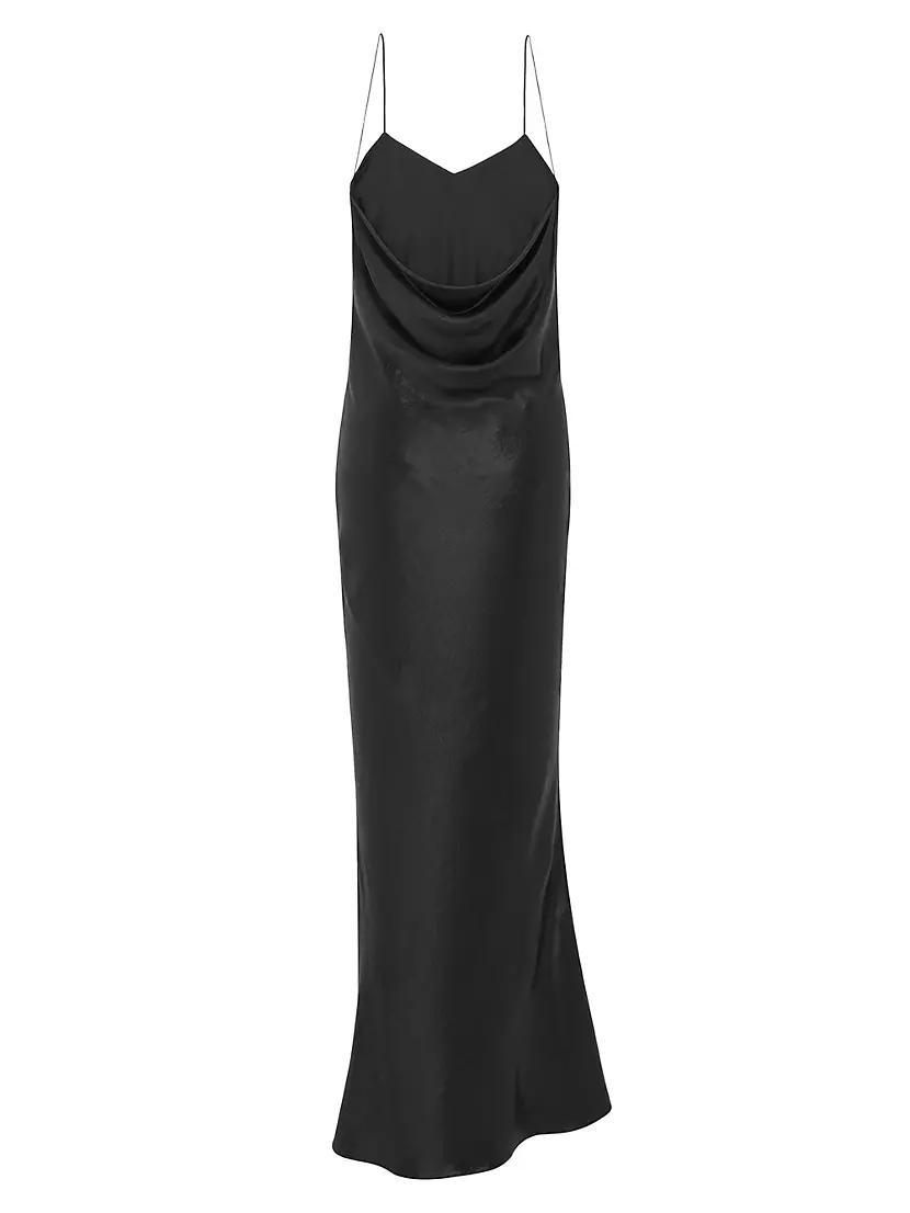 Long Cowlback Dress In Iridescent Satin Product Image