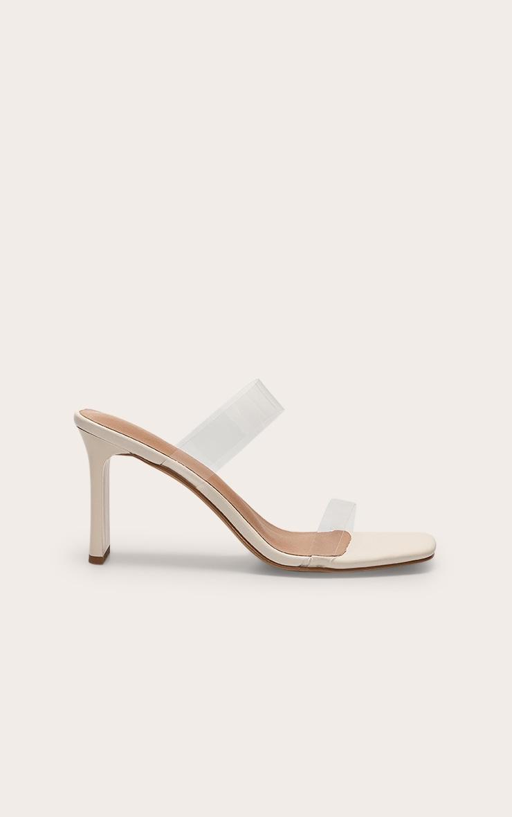 White Pu Square Toe Perspex Straps High Thin Block Heeled Mules Product Image