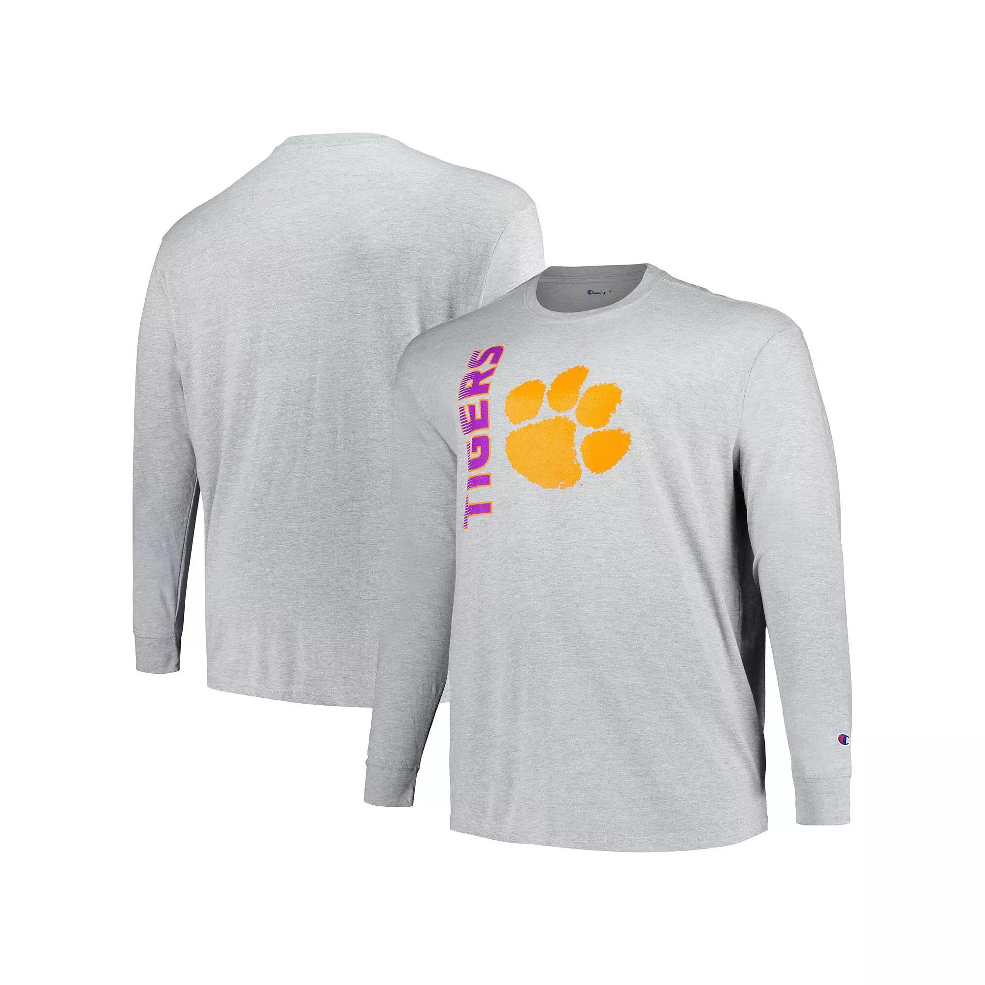 Men's Champion Heather Gray Clemson Tigers Big & Tall Mascot Long Sleeve T-Shirt,  Product Image