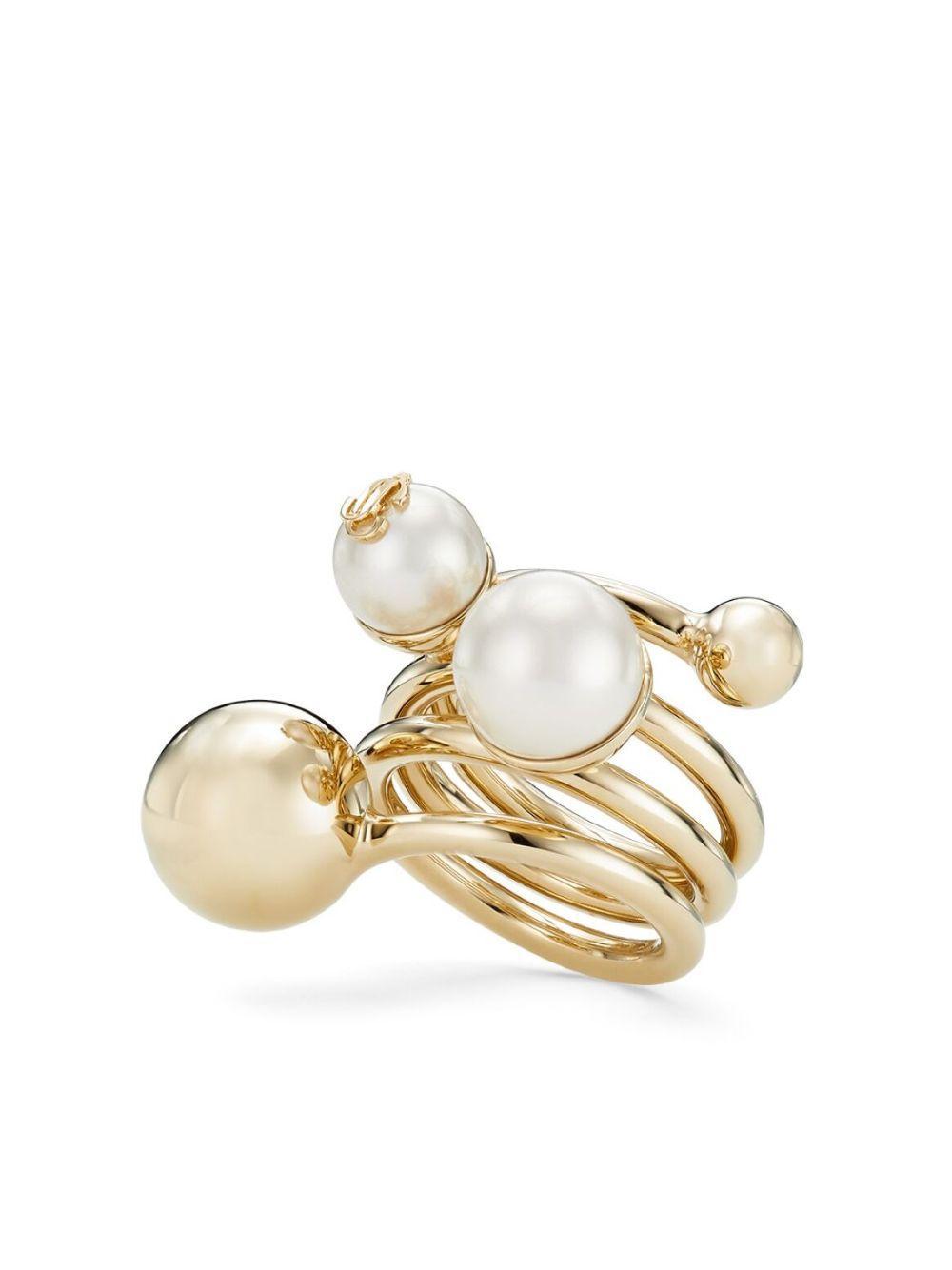 debossed-logo multi-pearl ring  Product Image