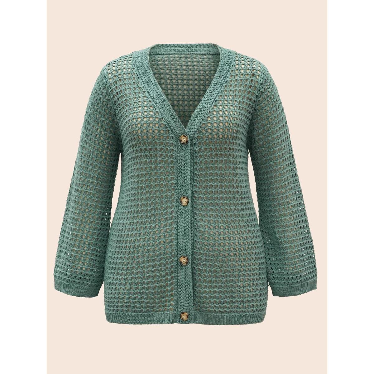 Plus Size Cotton Texture Cut Out Bell Sleeve Cardigan Greenbean Women Casual Loose Long Sleeve Everyday Cardigans BloomChic 10/M Product Image