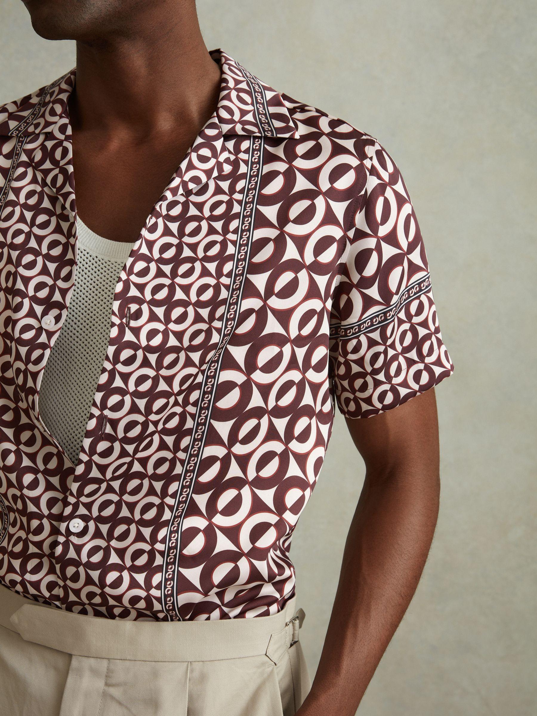 Geometric Print Cuban Collar Shirt in Tobacco Product Image