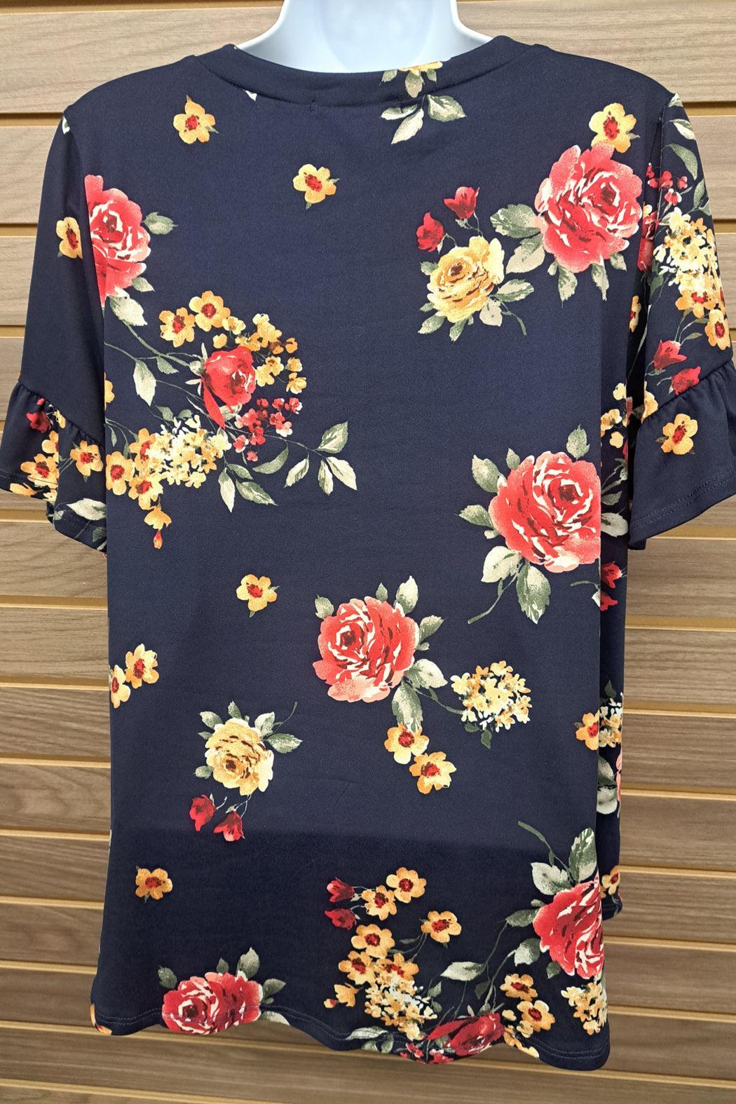 Blue floral ruffle sleeve tee Product Image