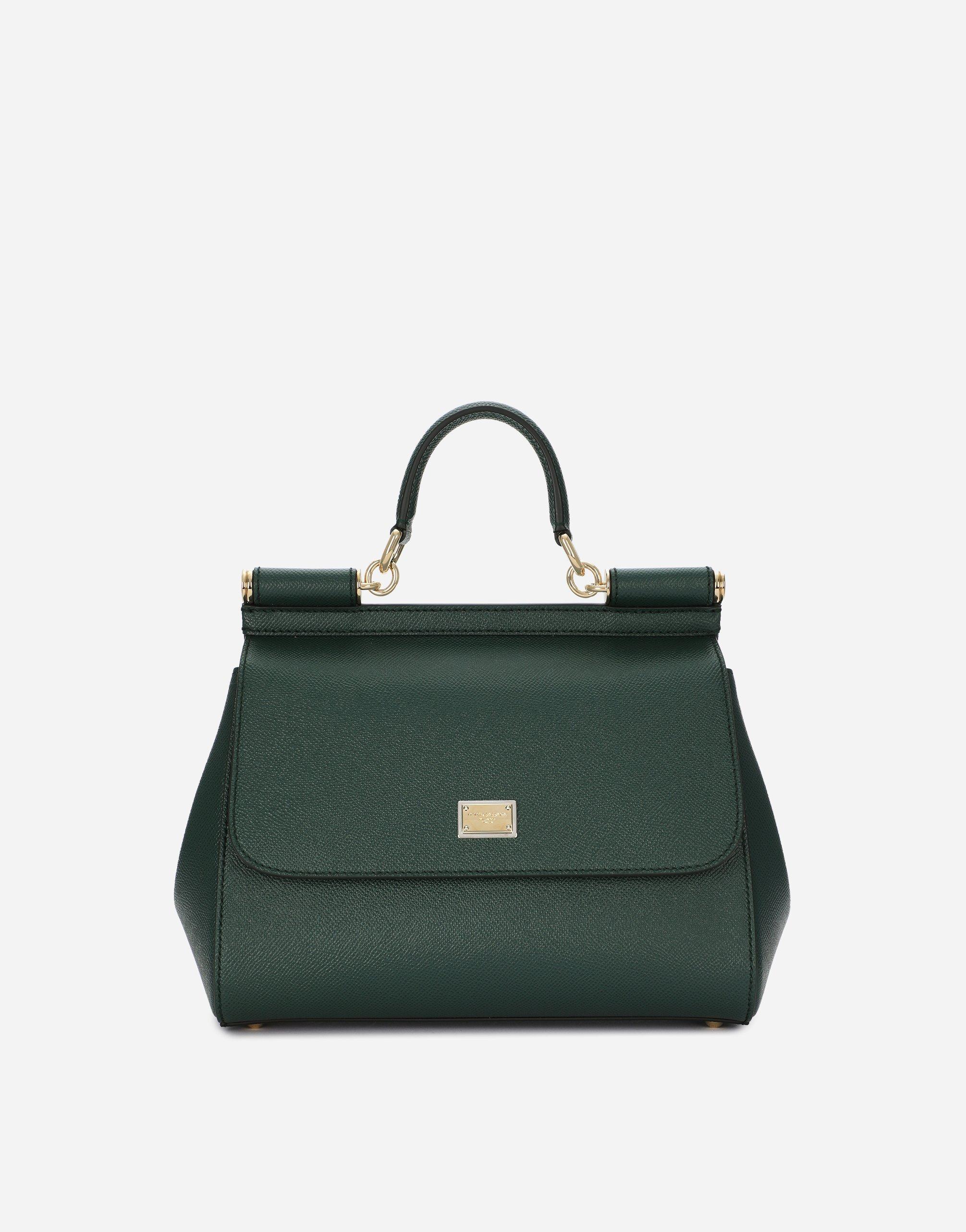 DOLCE & GABBANA Mittelgrosse Sicily Tasche Aus Dauphine-leder In Green Product Image