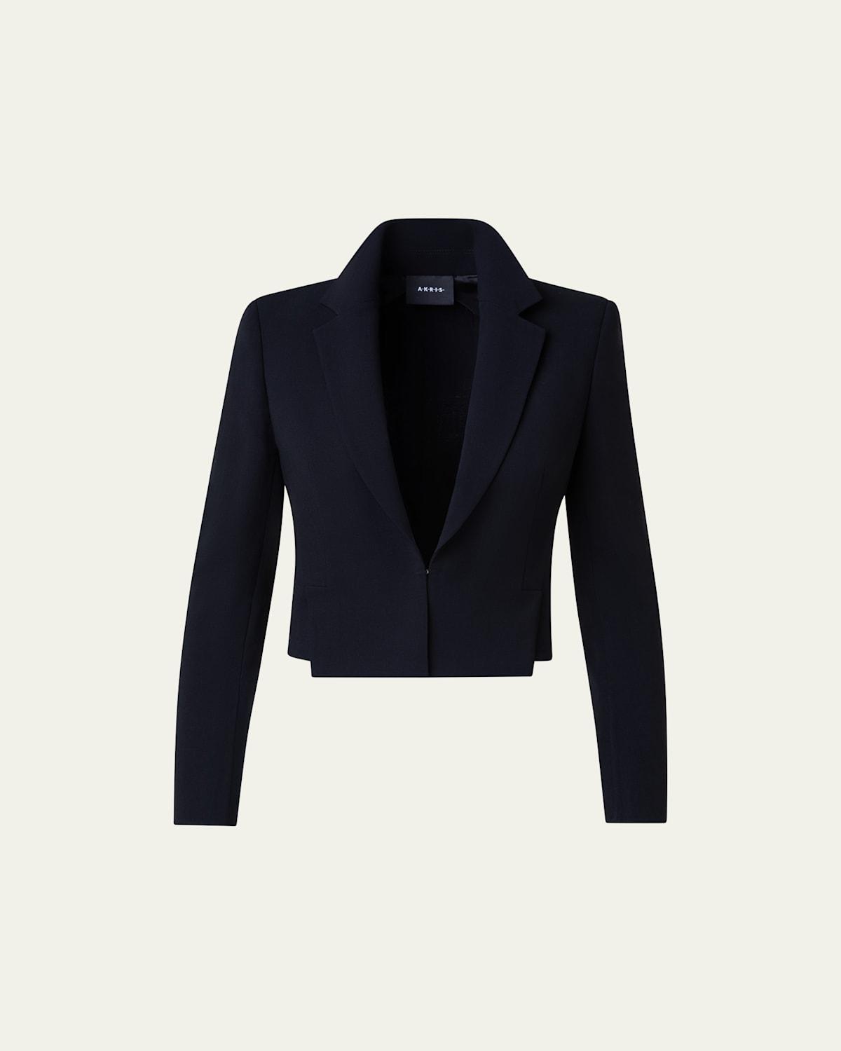 Single-Breasted Slits-Hem Wool Double-Face Crop Jacket Product Image