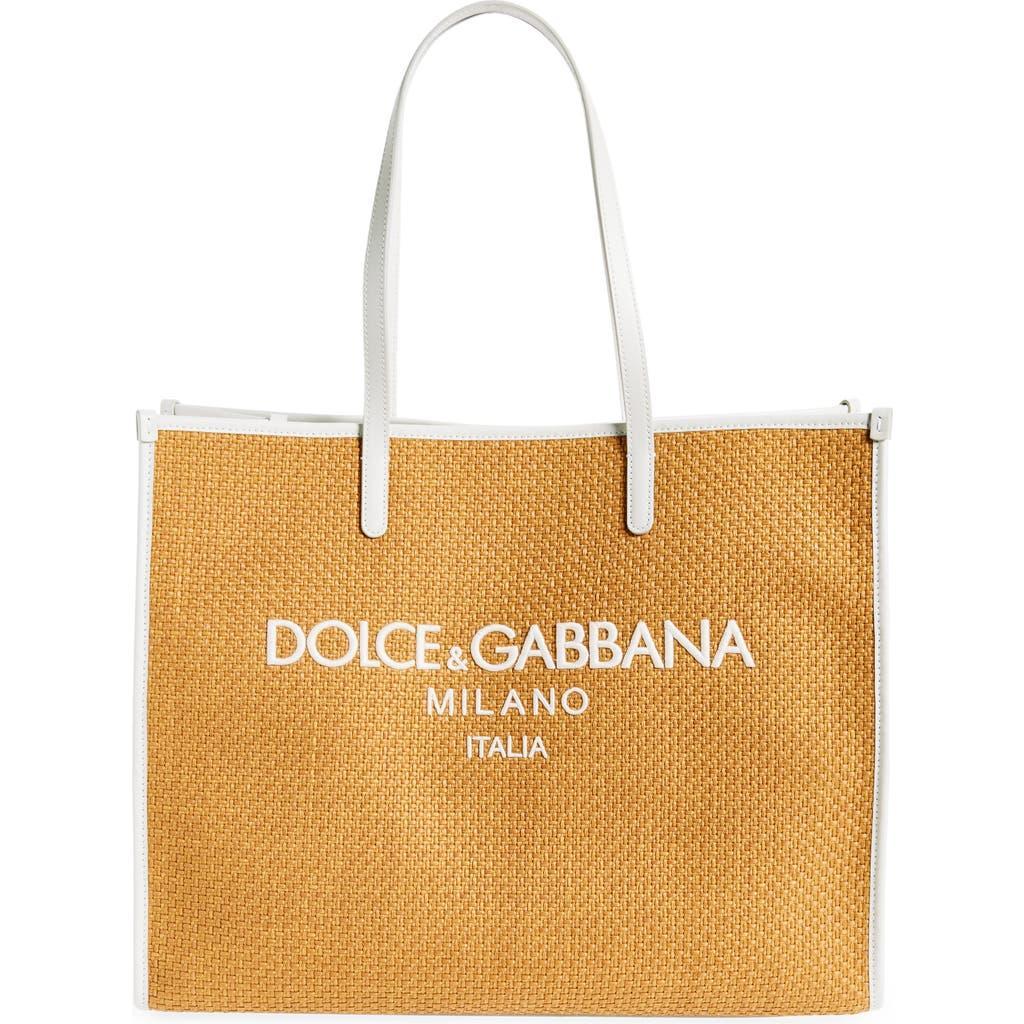 DOLCE & GABBANA Large Shopping Woven Tote Bag In Brown Product Image