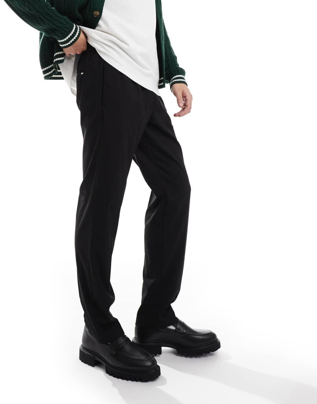 Jack & Jones drawstring smart tapered loose pants in black Product Image