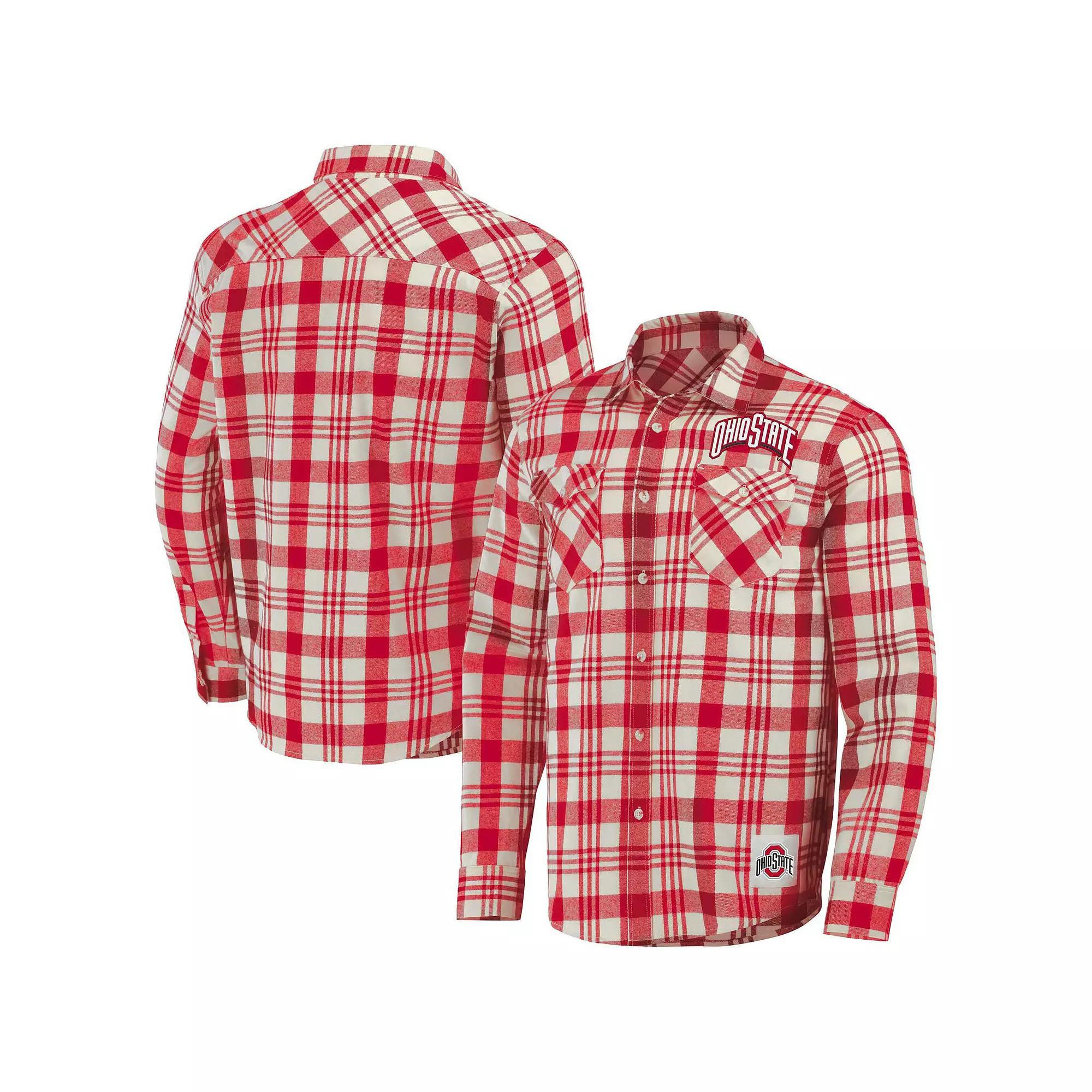 Men's Darius Rucker Collection by Fanatics Scarlet/Natural Ohio State Buckeyes Plaid Flannel Long Sleeve Button-Up Shirt, Size: Small, Red Product Image