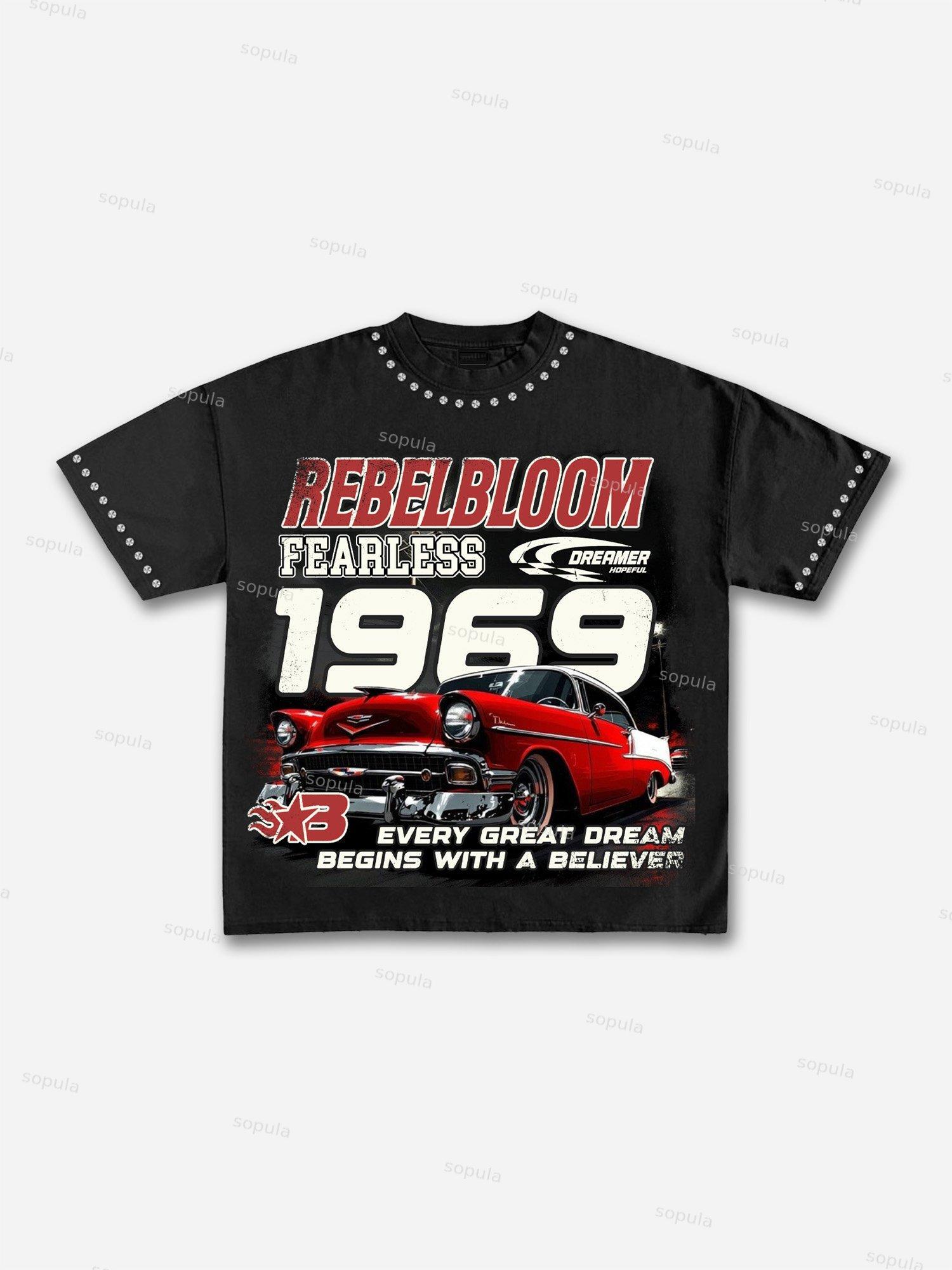 Street Culture Vintage Car Graphic Cotton T-shirt Product Image