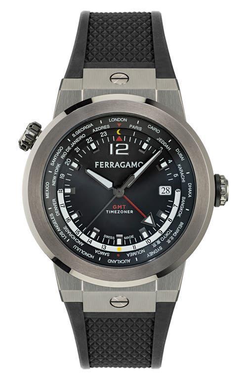 FERRAGAMO F-80 Gmt Worldtime Watch, 43mm In Black/gray Product Image