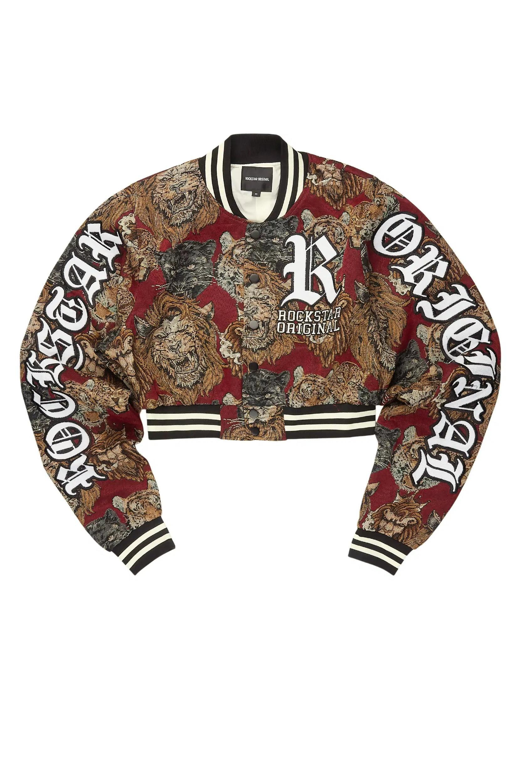 Khadiyah Red Crop Tapestry Varsity Jacket Female Product Image