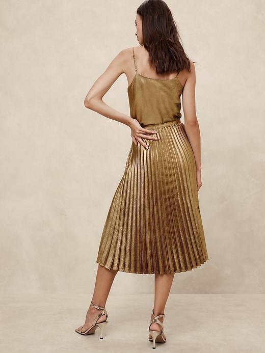 Lamé Pleated Midi Skirt Product Image