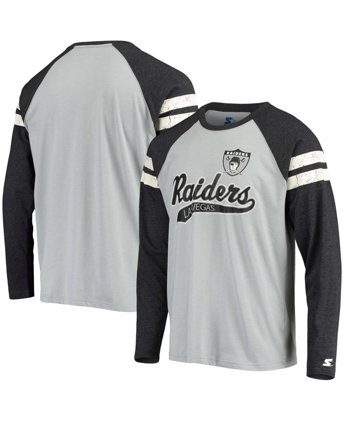 Men's Starter Silver/Black Las Vegas Raiders Throwback League Raglan Long Sleeve Tri-Blend T-Shirt, Size: Small, Lvr Silver Product Image