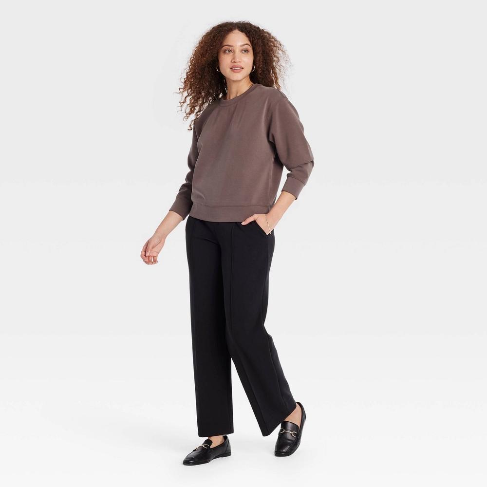 Women's Sandwash Pullover Sweatshirt - A New Day™ Brown XS Product Image