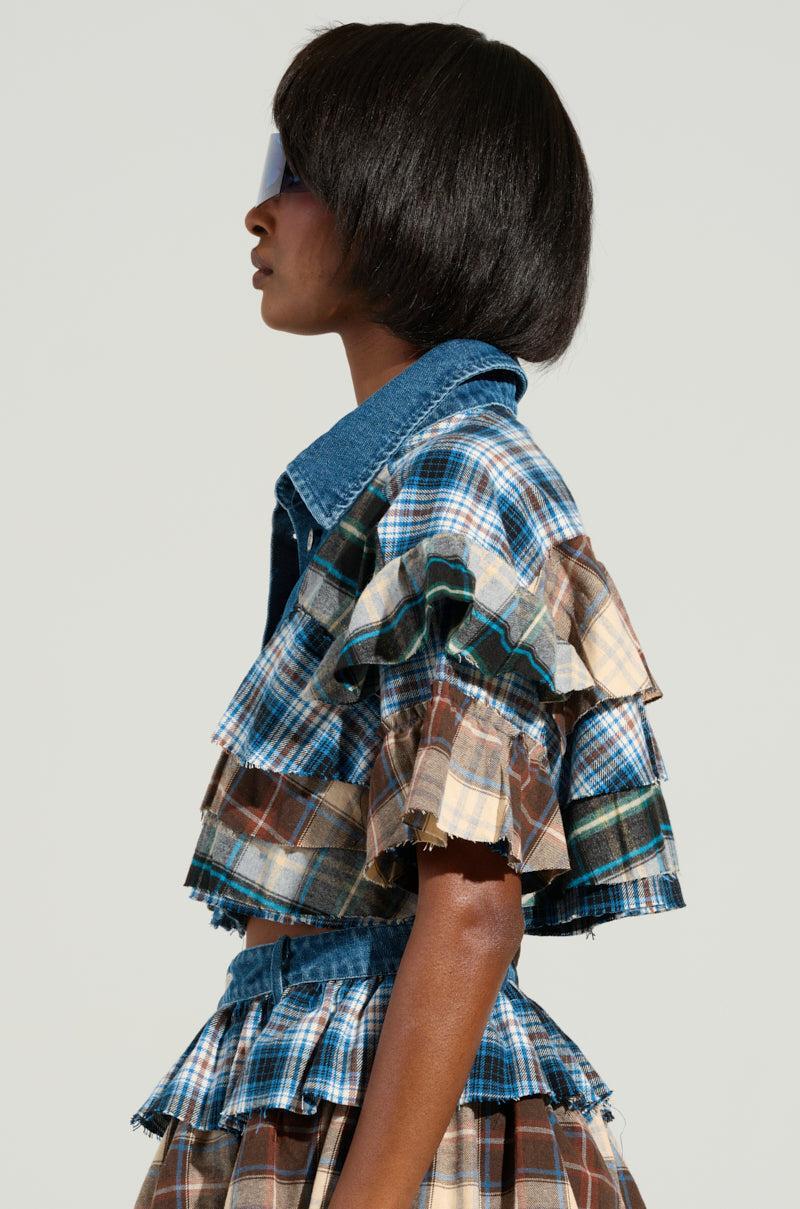OVERRATED PLAID BUTTON DOWN BLOUSE Product Image
