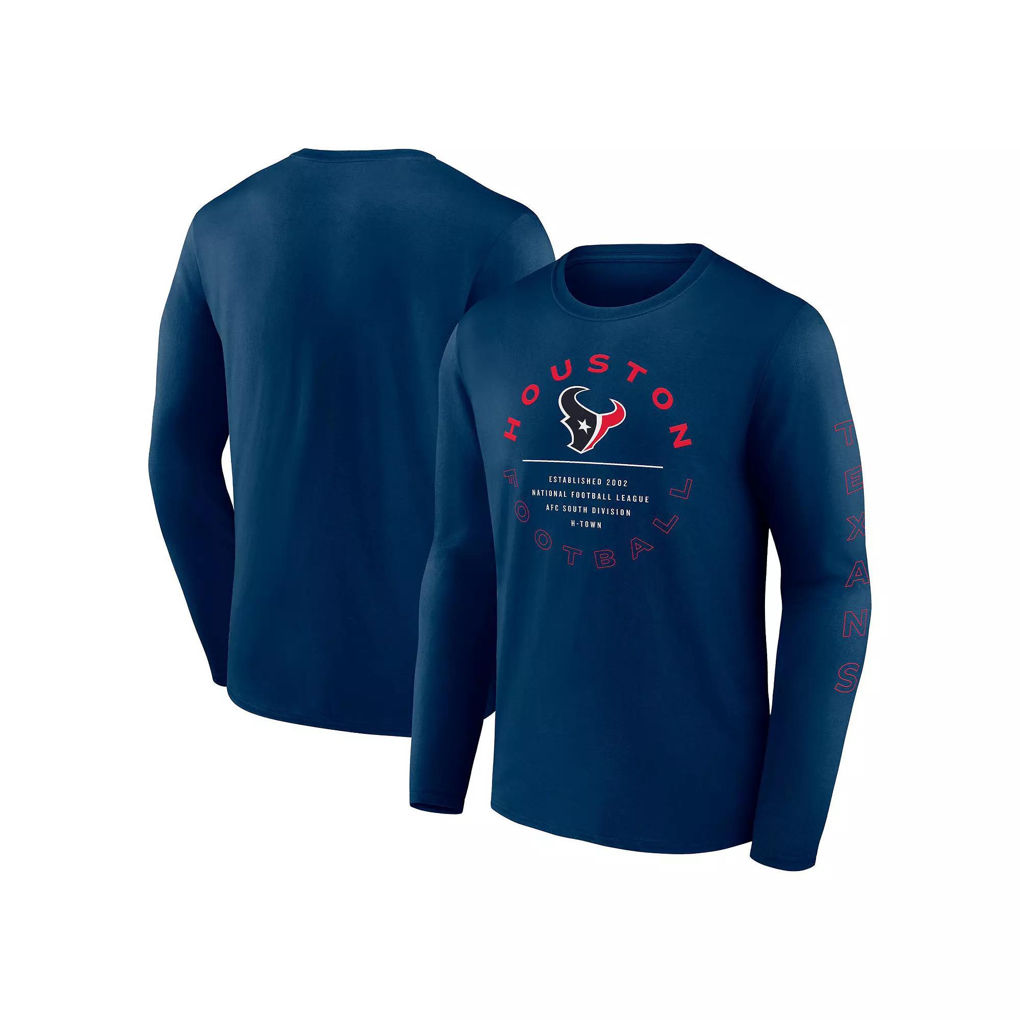 Men's Fanatics Navy Houston Texans Stat Sheet Long Sleeve T-Shirt,  Product Image
