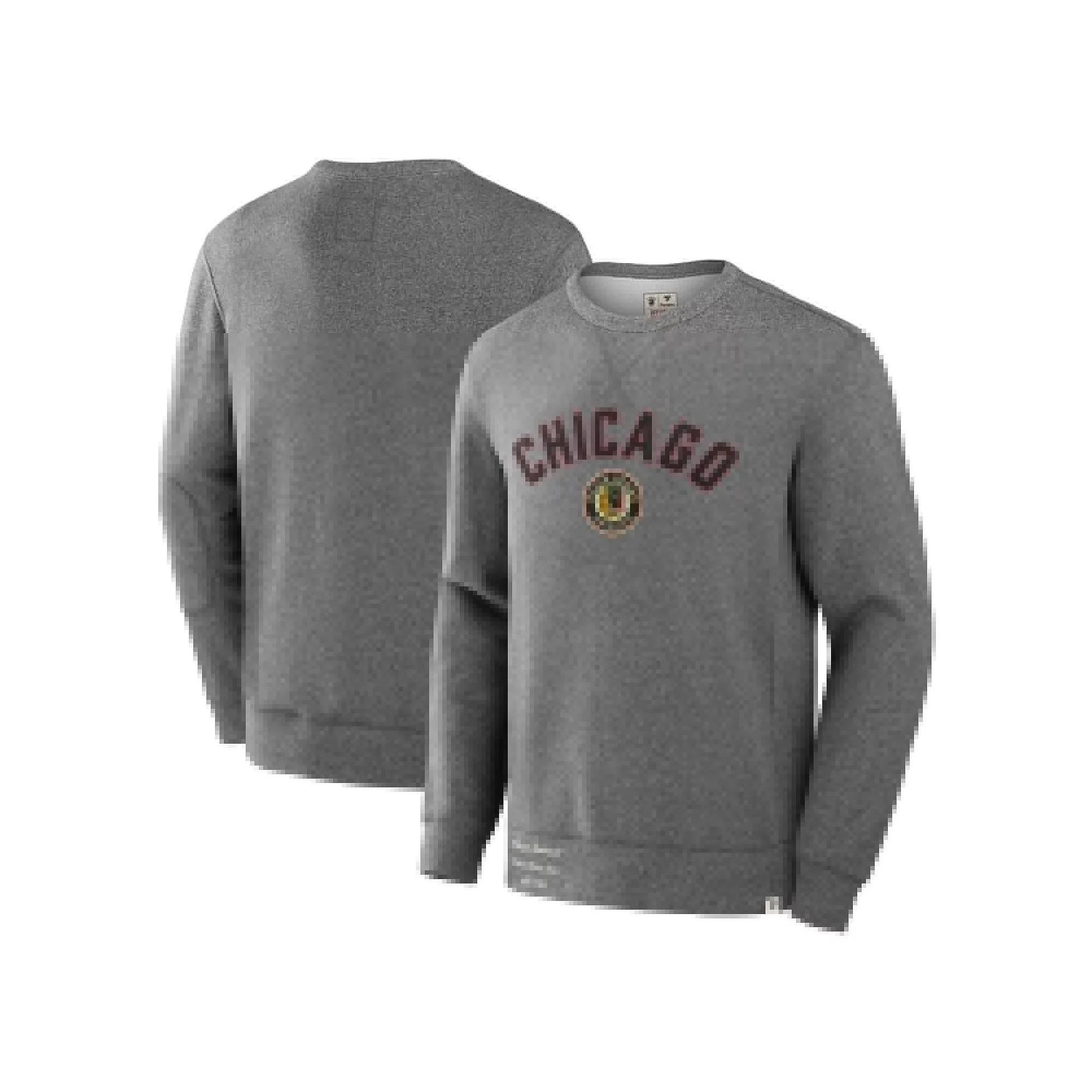 Men's Fanatics Heather Gray Chicago Blackhawks Decades Collection Legendary Fleece Pullover Sweatshirt,  Product Image