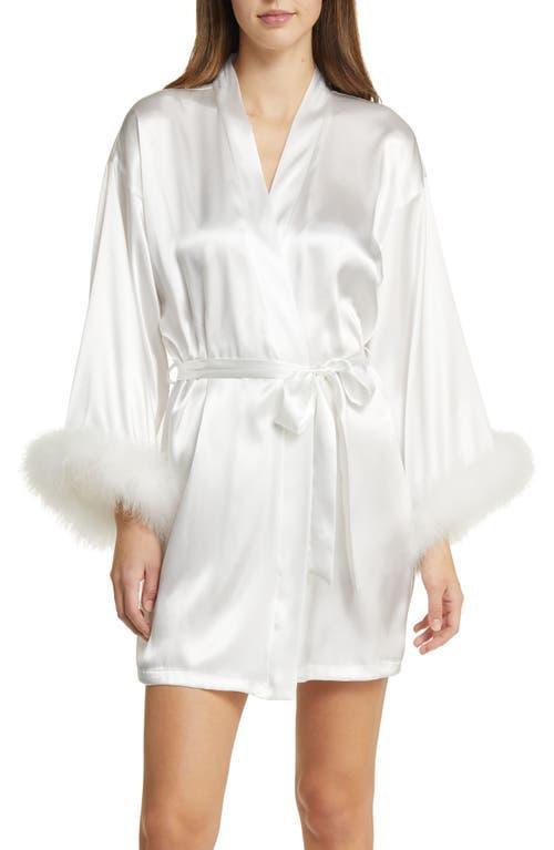 Womens Hope Feather-Trimmed Satin Robe Product Image