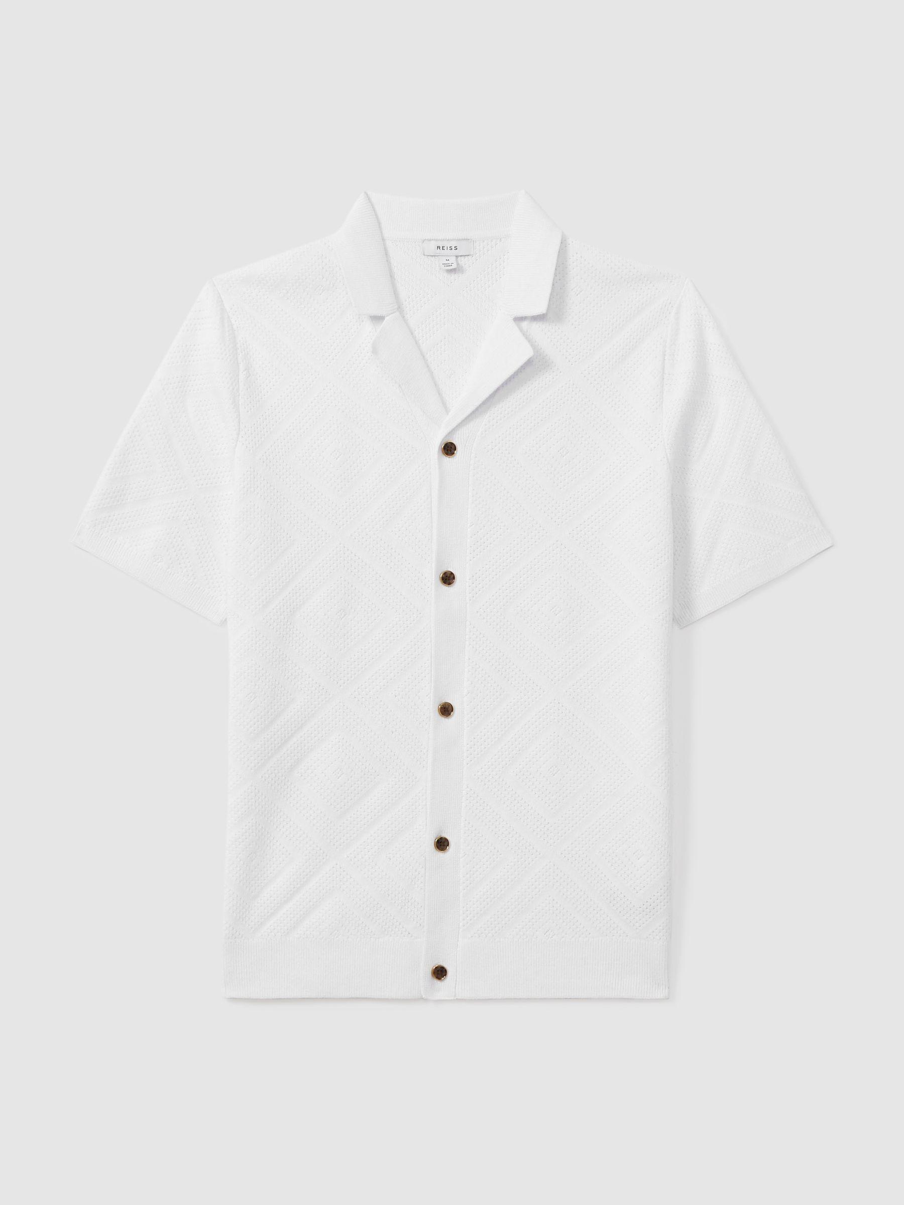 Cuban Collar 100% Cotton Shirt in White Product Image