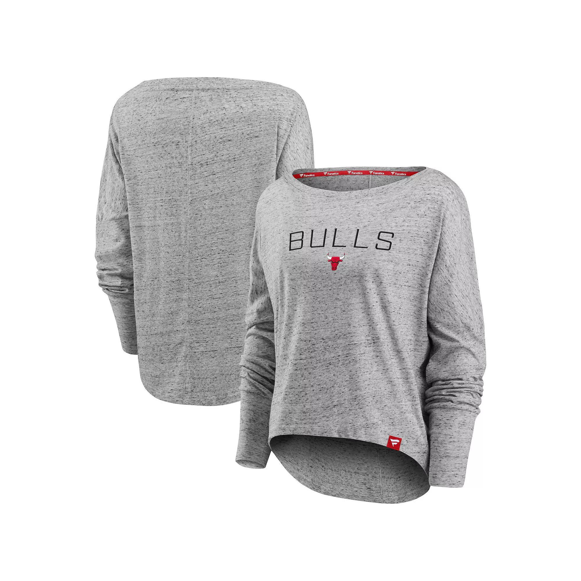 Women's Fanatics Branded Heathered Gray Philadelphia 76ers Nostalgia Off-The-Shoulder Long Sleeve T-Shirt,  Product Image