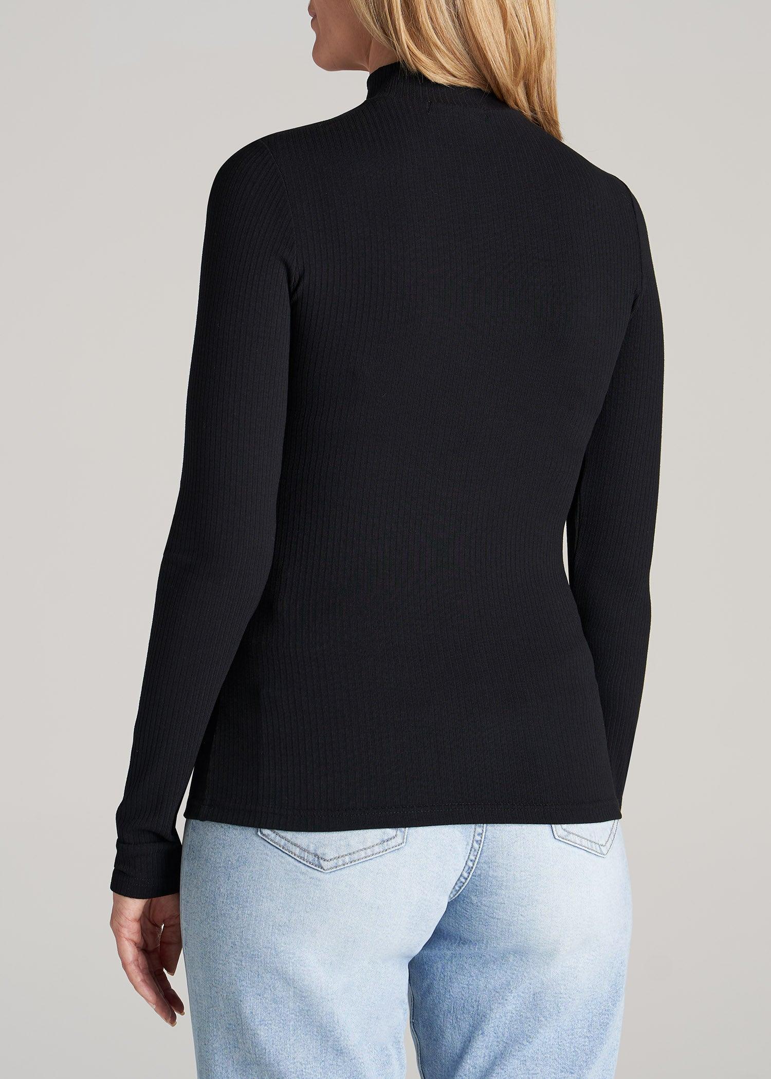 Long Sleeve Mock Neck Ribbed Top for Tall Women in Black Product Image