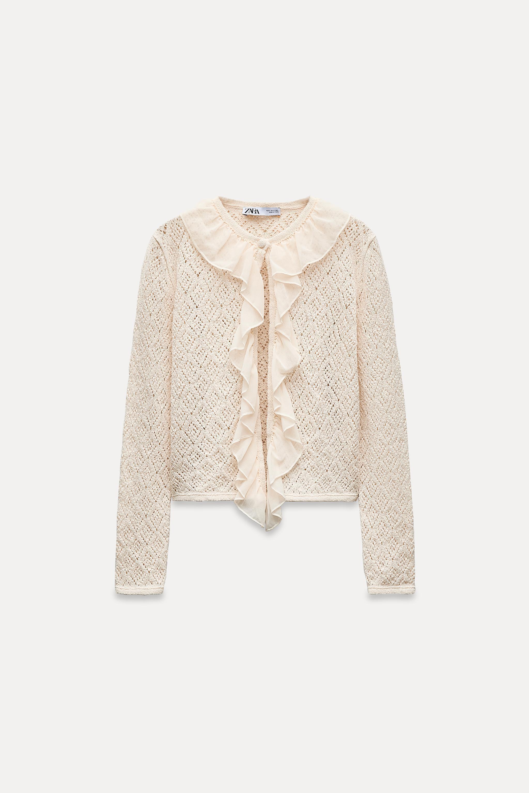 RUFFLED POINTELLE KNIT CARDIGAN Product Image