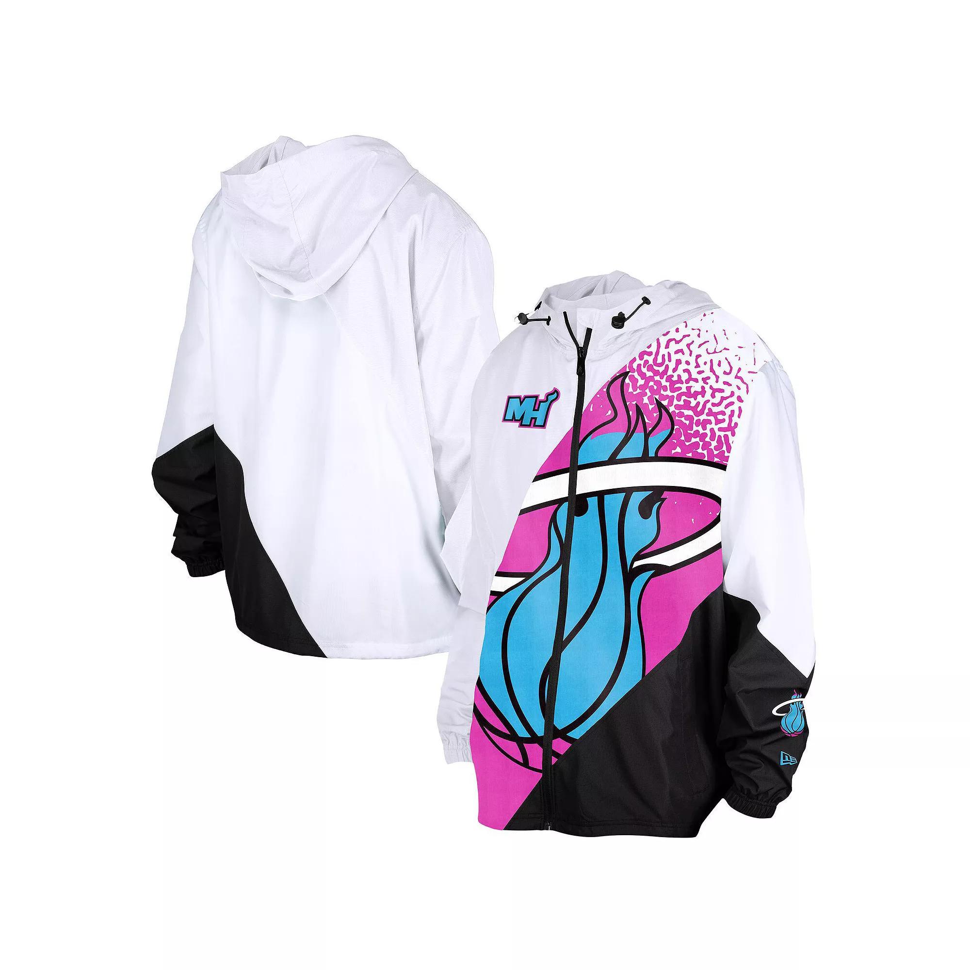 Men's New Era  White Miami Heat 2024/25 City Edition Full-Zip Windbreaker Jacket, Size: Small Product Image