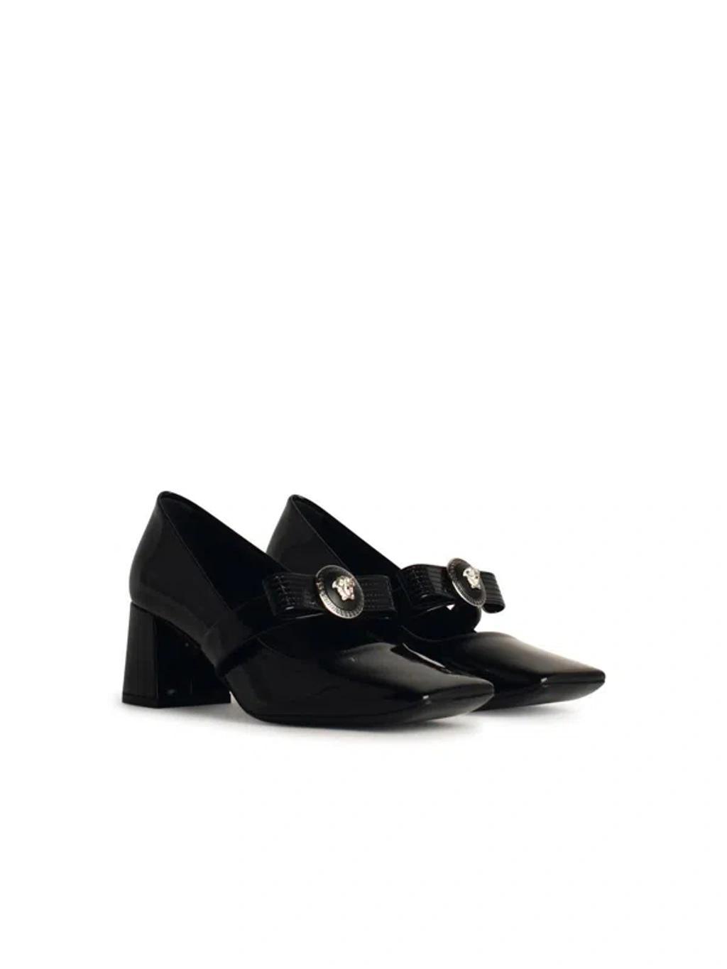 Leather Block Heel Pumps In Black Product Image