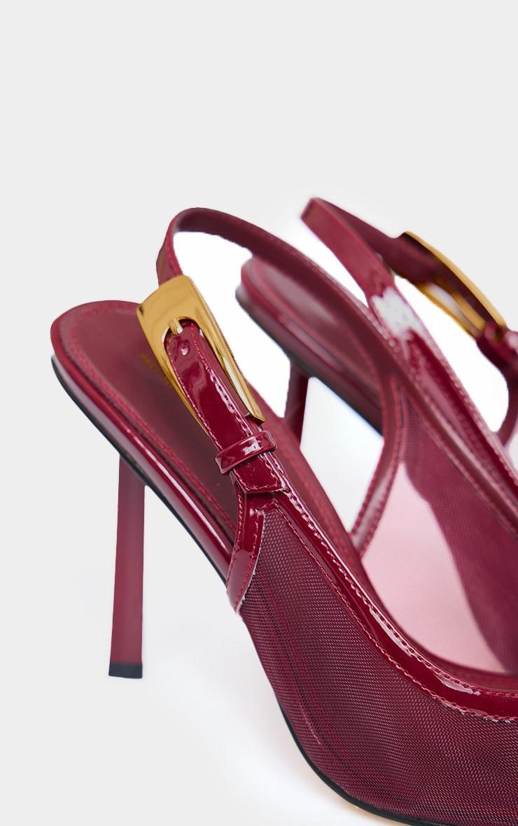 Burgundy Mesh Gold Buckle Point Toe Court Heels Product Image