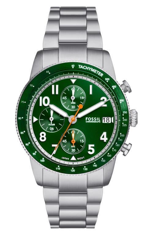 Fossil Mens Sport Tourer Chronograph Silver-Tone Stainless Steel Watch 42mm Product Image