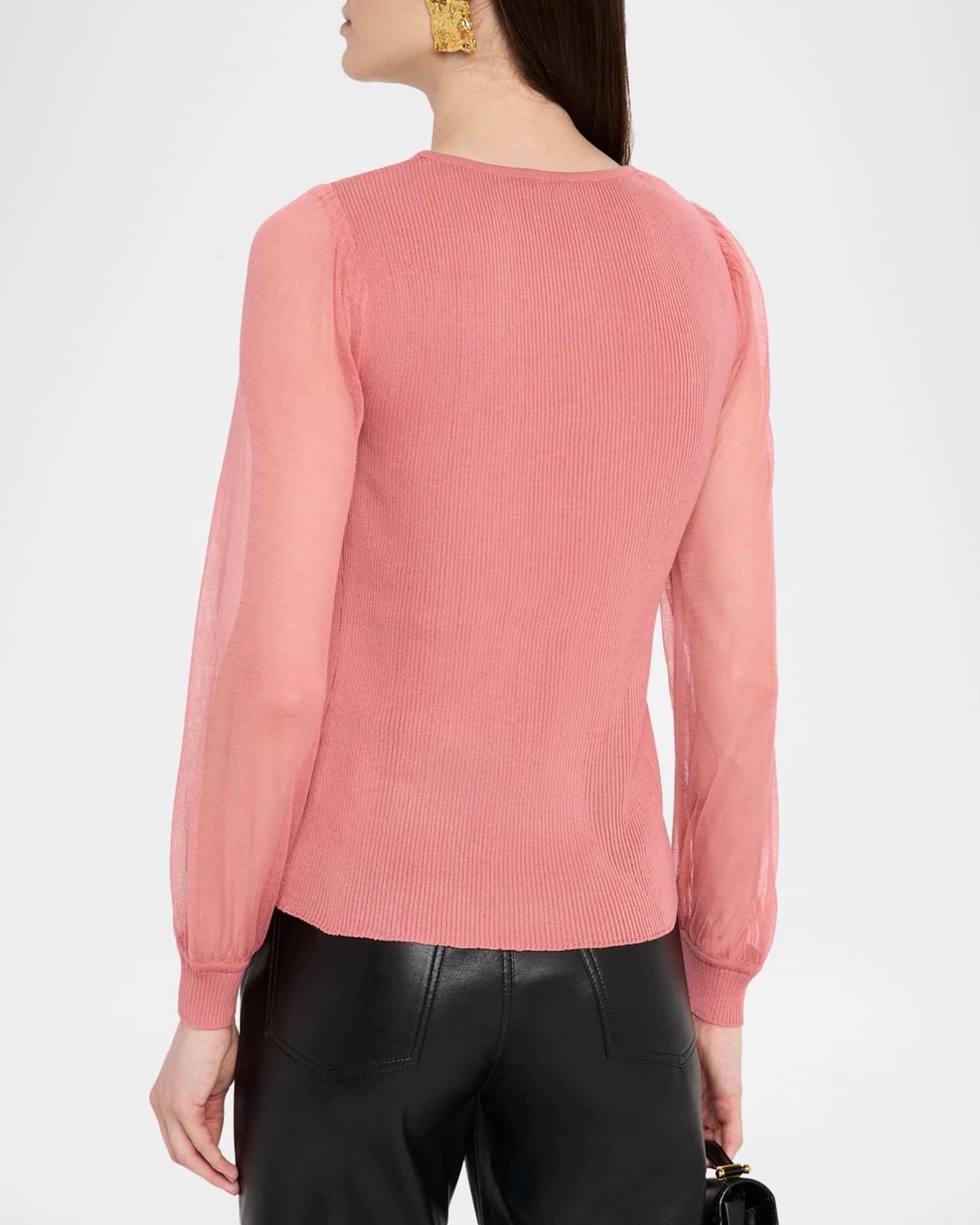 Sheer-Sleeve Ribbed Knit Top Product Image