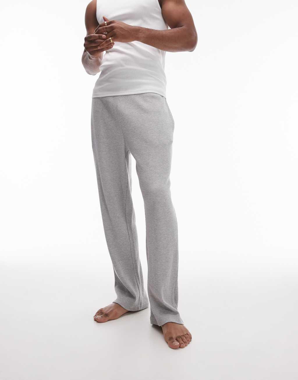 Topman lounge straight leg waffle sweatpants in light gray Product Image