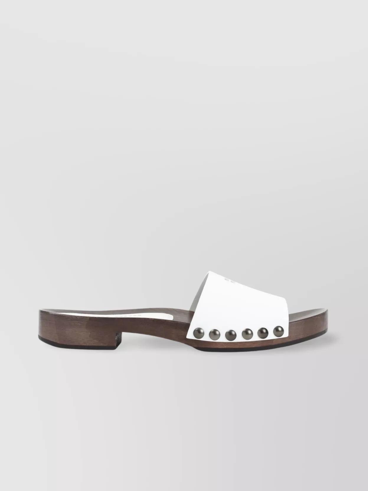 MIU MIU Wood Sole Flat Sandals With Studded Side In White Product Image