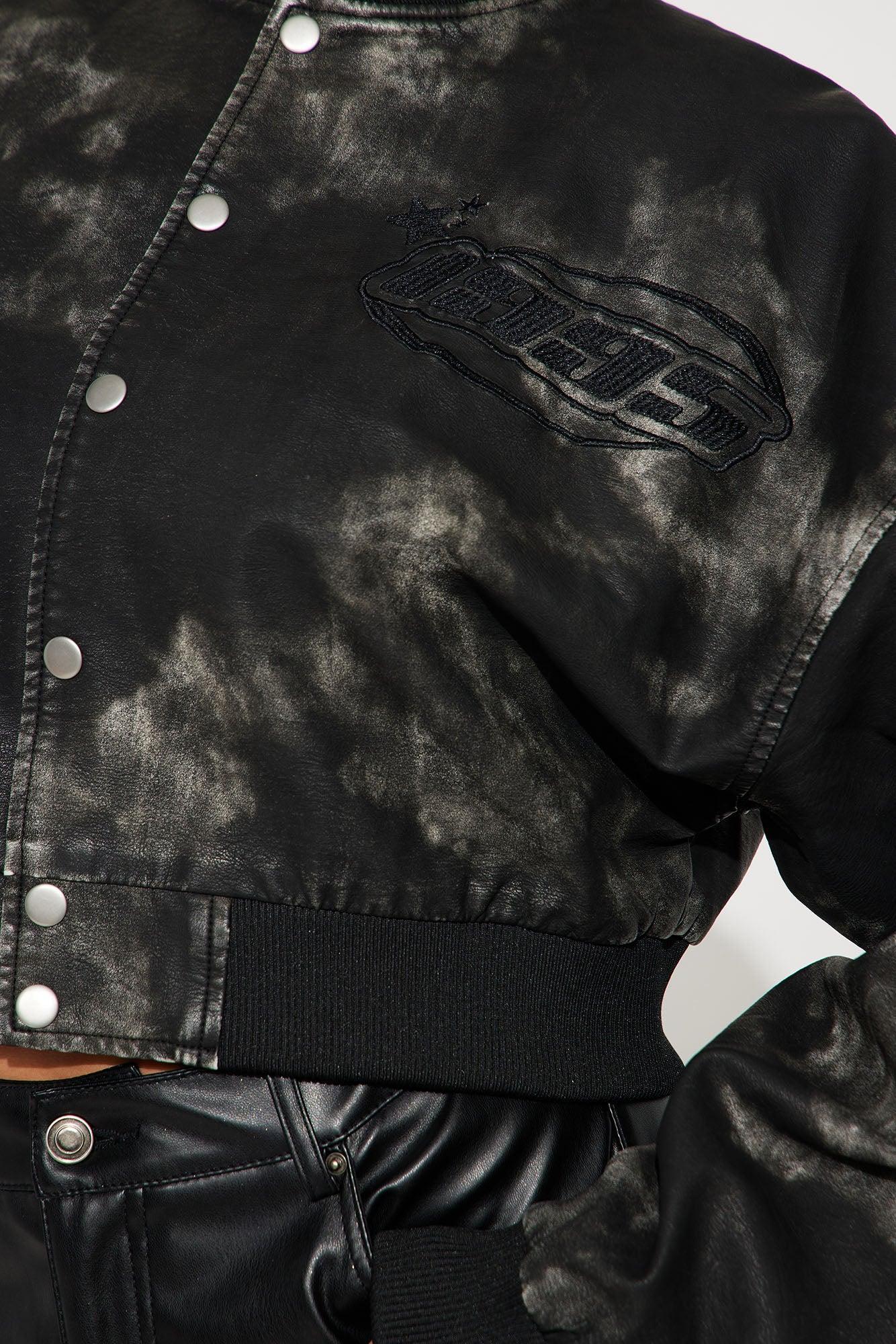 NYC Washed Faux Leather Jacket - Black Product Image