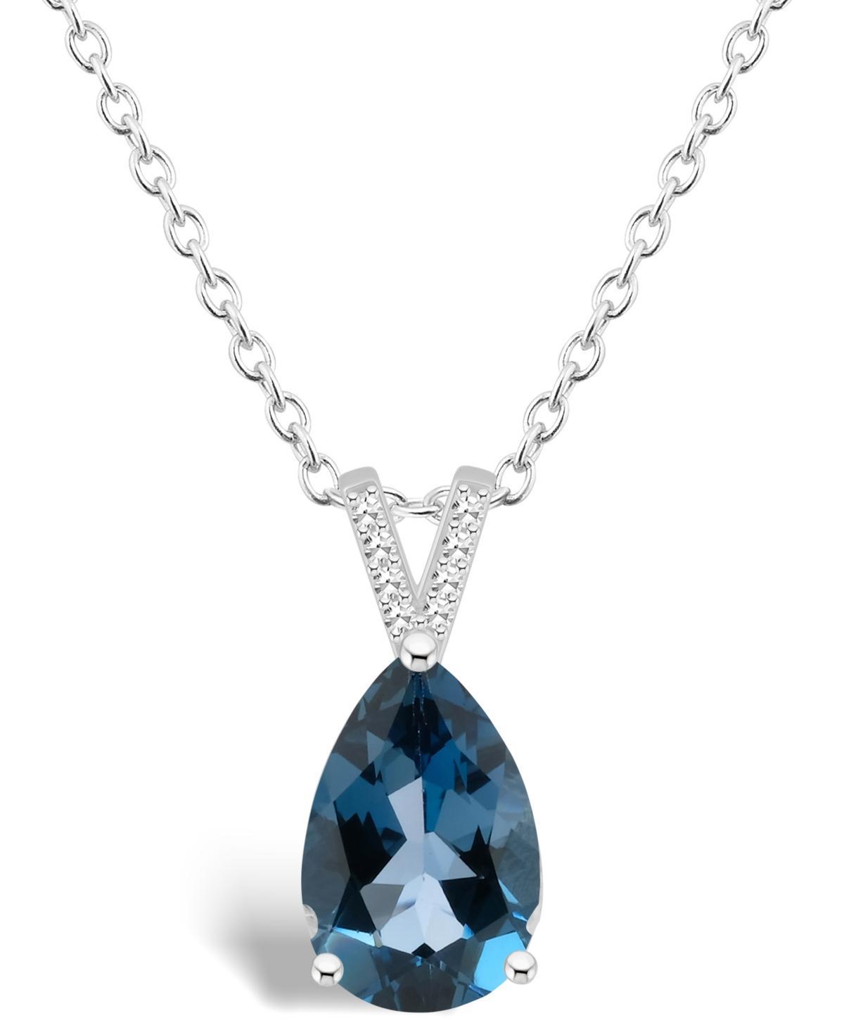 Alyson Layne Sterling Silver 12 mm x 8 mm Pear Shape Gemstone & Diamond Accent Pendant Necklace, Womens London Blue Topaz Product Image