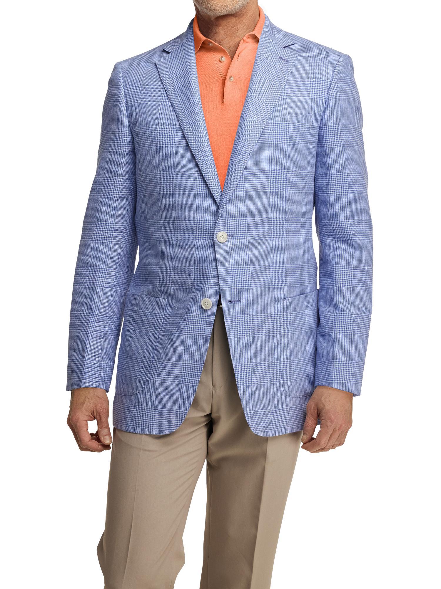 Linen Blend Single Breasted Notch Lapel Sport Coat - Blue Product Image