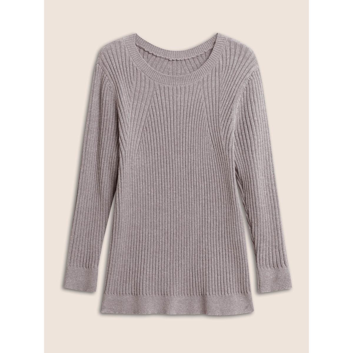 Plus Size Supersoft Essentials Solid Texture Pullover Gray Women Basics Long Sleeve Round Neck Everyday Pullovers BloomChic 26/4X Product Image