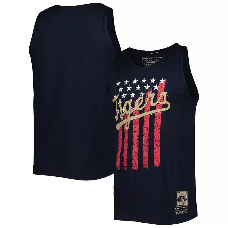 Men's Mitchell & Ness Navy Detroit Tigers Cooperstown Collection Stars and Stripes Tank Top,  Product Image