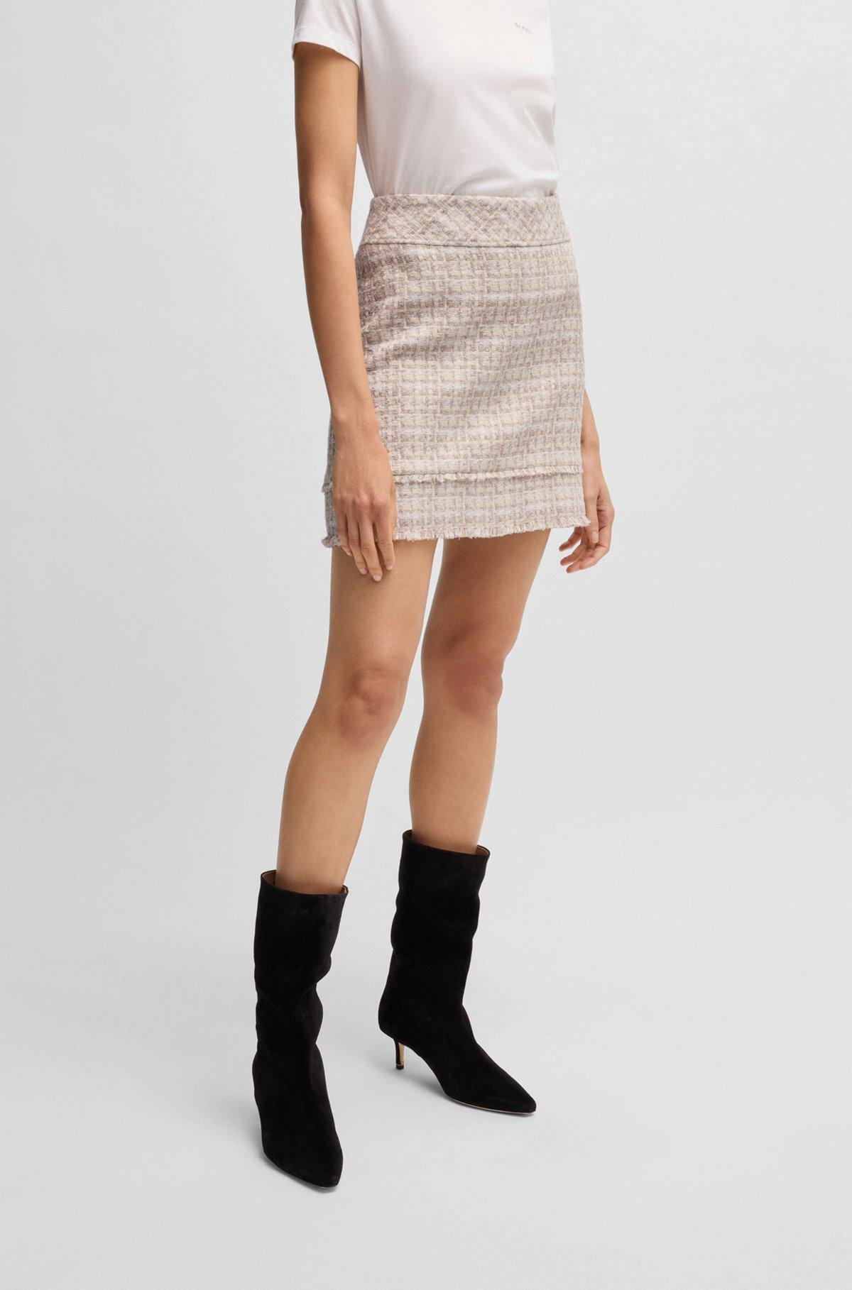 Slim-fit tweed mini skirt with fringing Product Image