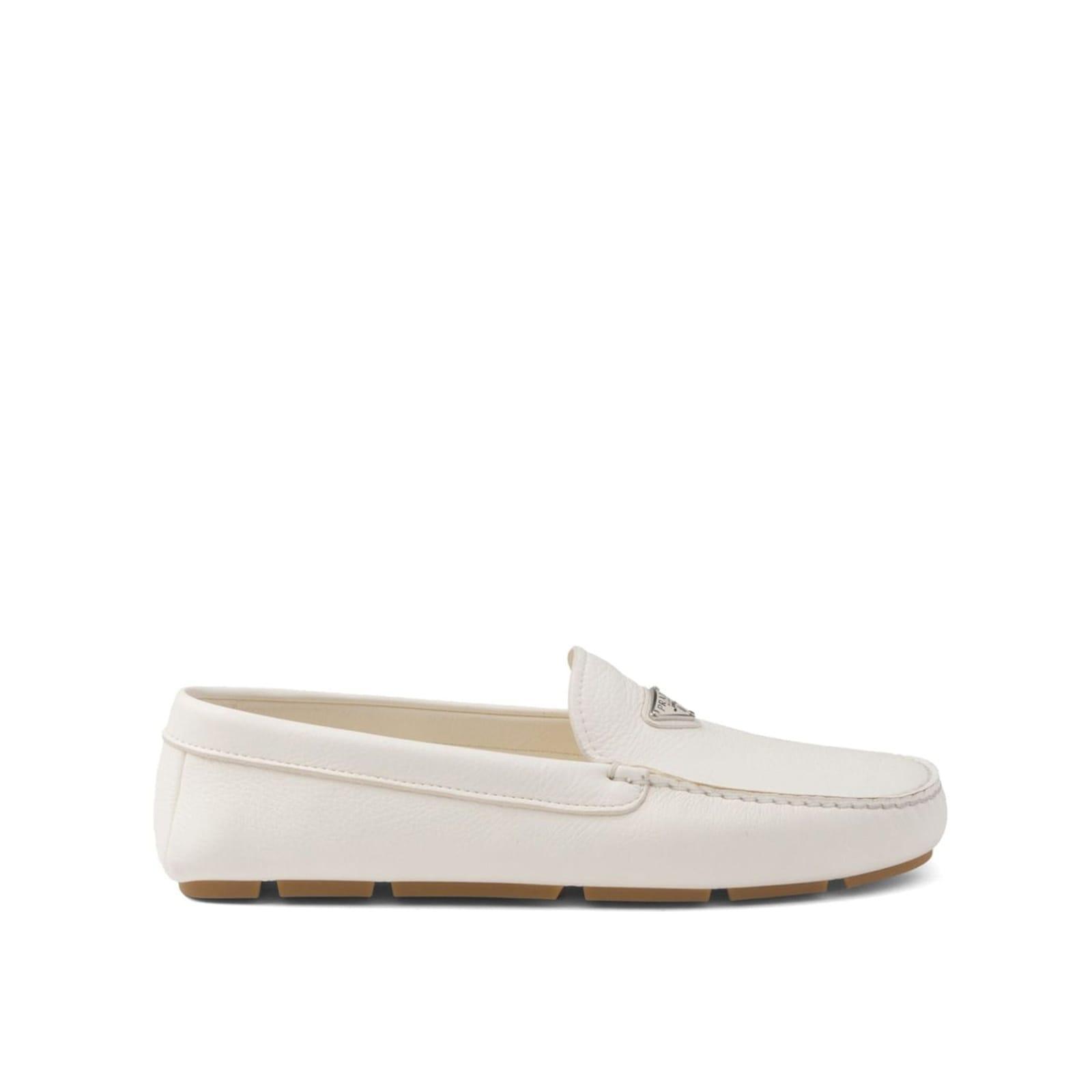 PRADA Logo Leather Loafers In White Product Image